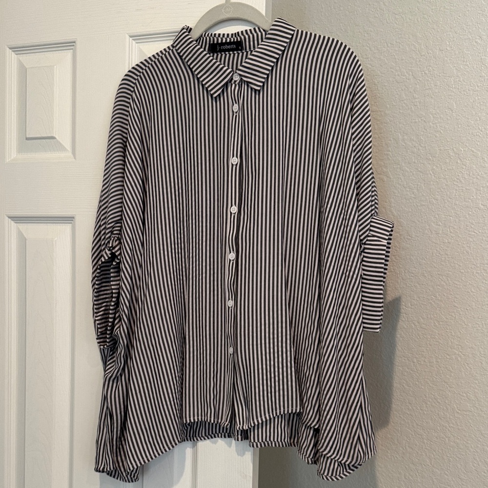 Black and White Striped Button-Up Shirt